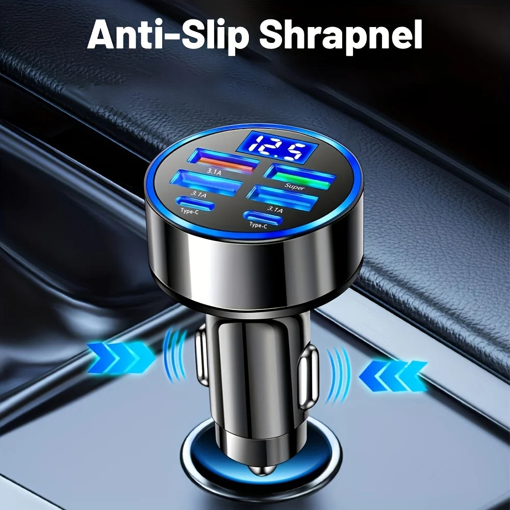 6 - in- 1 Fast Car Charger with Digital Voltage Display