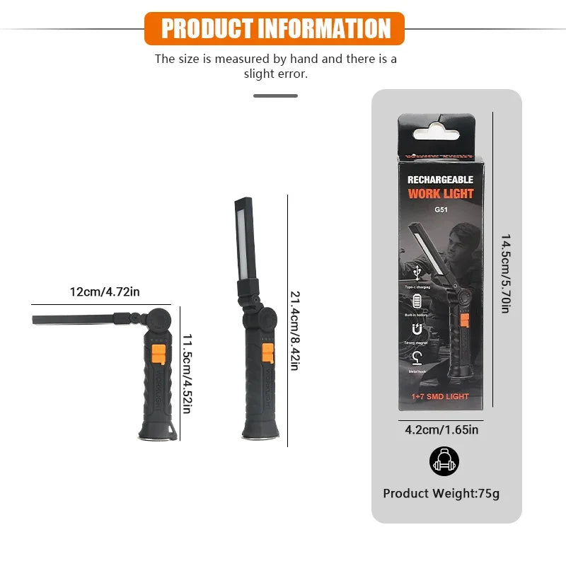 Rechargeable COB LED Work Light & Emergency Flashlight