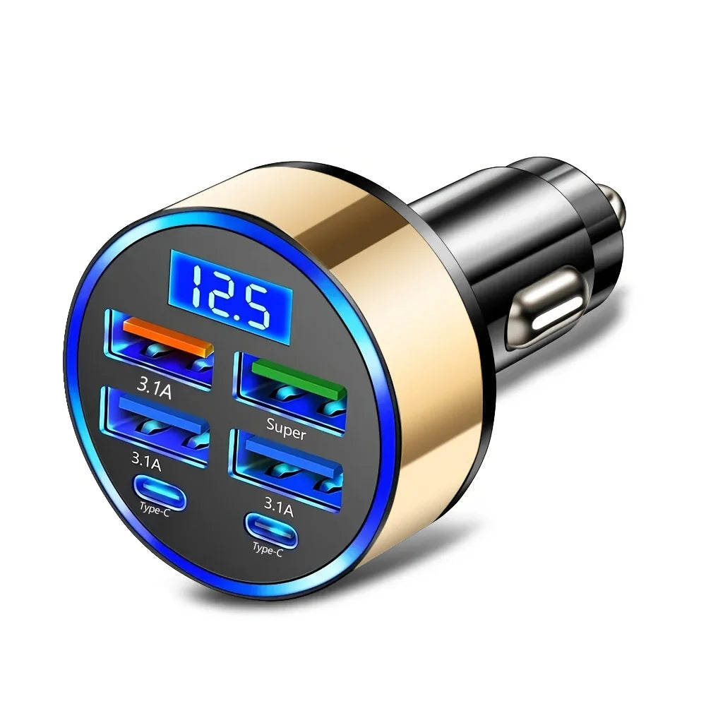 6 - in- 1 Fast Car Charger with Digital Voltage Display