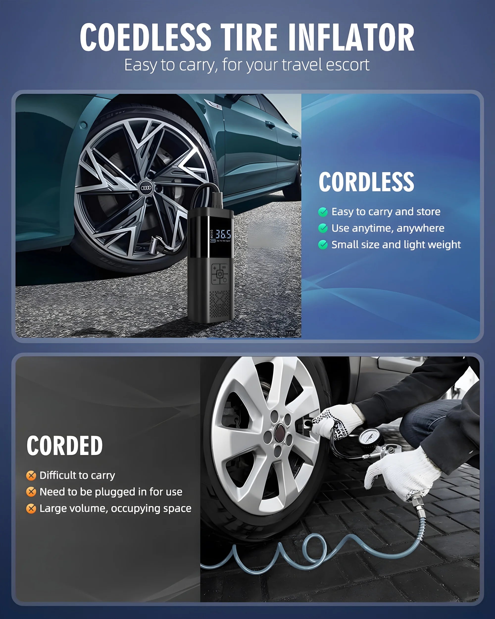 Portable Digital Tire Inflator - Fast Air Compressor for Cars, Bikes & More