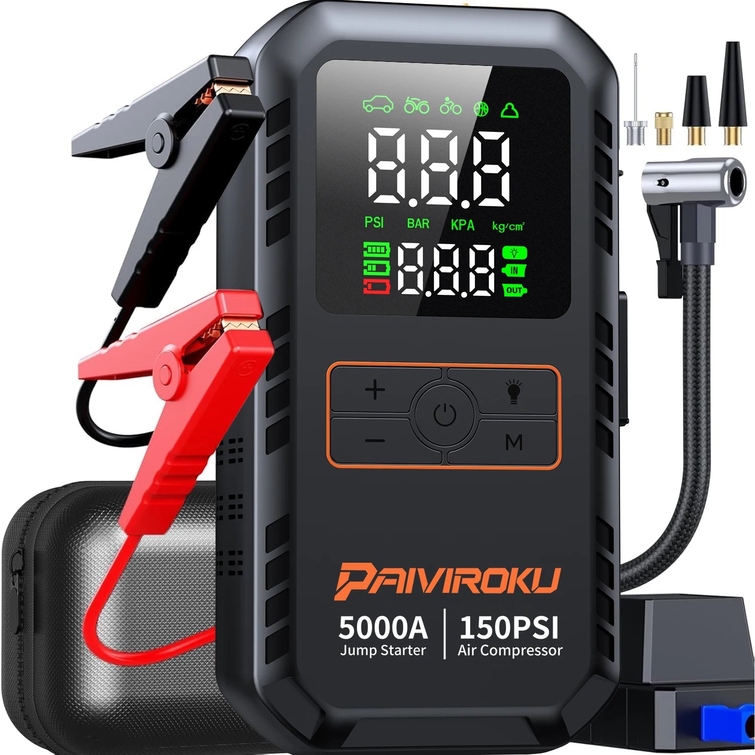 4- in- 1 Portable Jump Starter & Air Compressor-5000A Peak Power