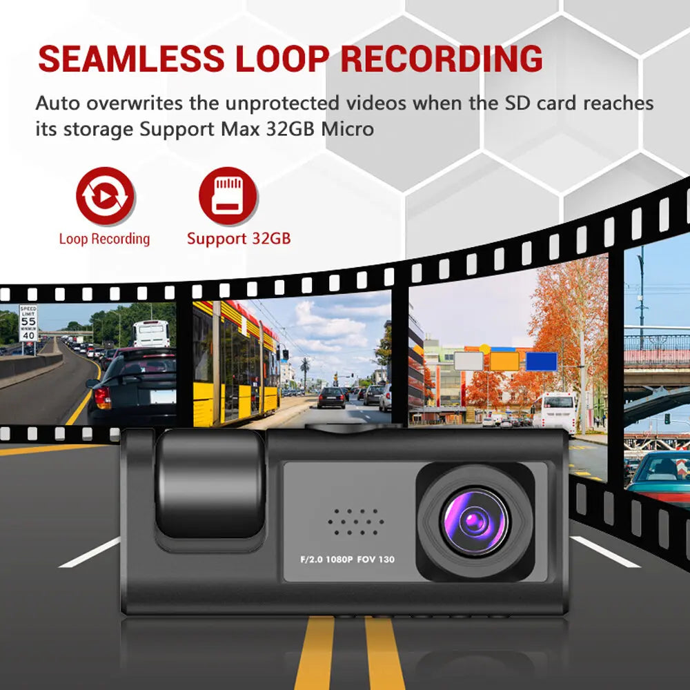 1080P Front & Rear Dash Cam with Night Vision